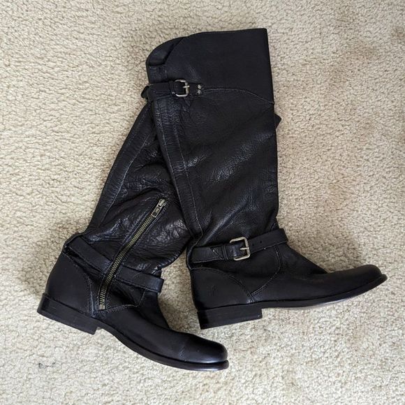 Frye Shoes Fryeblack Pebbled Leather Buckle Riding Boots Womens Size 8 Poshmark